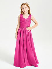 Long Elegant V-neck Bridesmaid Dresses For Juniors Fuchsia