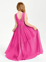 Long Elegant V-neck Bridesmaid Dresses For Juniors Fuchsia