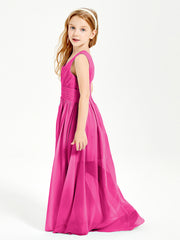 Long Elegant V-neck Bridesmaid Dresses For Juniors Fuchsia