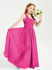 Long Elegant V-neck Bridesmaid Dresses For Juniors Fuchsia