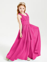 Long Elegant V-neck Bridesmaid Dresses For Juniors Fuchsia