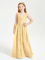 Long Elegant V-neck Bridesmaid Dresses For Juniors Gold
