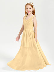 Long Elegant V-neck Bridesmaid Dresses For Juniors Gold