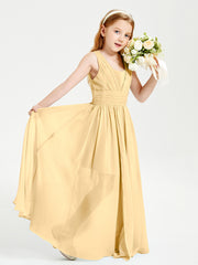 Long Elegant V-neck Bridesmaid Dresses For Juniors Gold