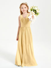Long Elegant V-neck Bridesmaid Dresses For Juniors Gold