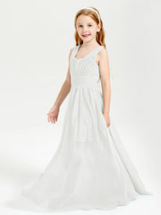 Long Elegant V-neck Bridesmaid Dresses For Juniors Ivory