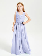 Long Elegant V-neck Bridesmaid Dresses For Juniors Lavender