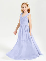 Long Elegant V-neck Bridesmaid Dresses For Juniors Lavender