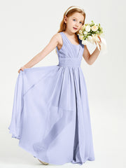Long Elegant V-neck Bridesmaid Dresses For Juniors Lavender