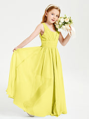 Long Elegant V-neck Bridesmaid Dresses For Juniors Lemon