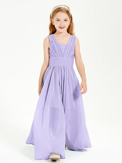 Long Elegant V-neck Bridesmaid Dresses For Juniors Lilac