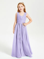 Long Elegant V-neck Bridesmaid Dresses For Juniors Lilac