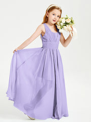 Long Elegant V-neck Bridesmaid Dresses For Juniors Lilac