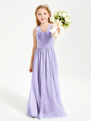 Long Elegant V-neck Bridesmaid Dresses For Juniors Lilac