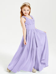 Long Elegant V-neck Bridesmaid Dresses For Juniors Lilac