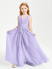 Long Elegant V-neck Bridesmaid Dresses For Juniors Lilac