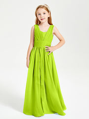 Long Elegant V-neck Bridesmaid Dresses For Juniors Lime Green