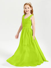 Long Elegant V-neck Bridesmaid Dresses For Juniors Lime Green