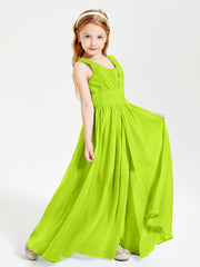Long Elegant V-neck Bridesmaid Dresses For Juniors Lime Green