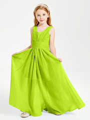 Long Elegant V-neck Bridesmaid Dresses For Juniors Lime Green