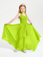 Long Elegant V-neck Bridesmaid Dresses For Juniors Lime Green
