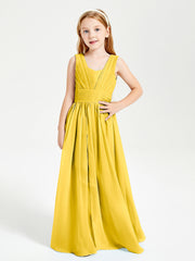 Long Elegant V-neck Bridesmaid Dresses For Juniors Marigold