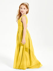 Long Elegant V-neck Bridesmaid Dresses For Juniors Marigold