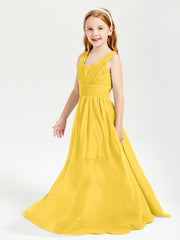 Long Elegant V-neck Bridesmaid Dresses For Juniors Marigold