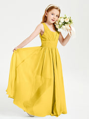 Long Elegant V-neck Bridesmaid Dresses For Juniors Marigold