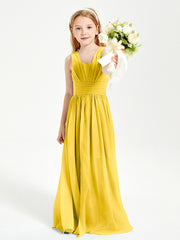 Long Elegant V-neck Bridesmaid Dresses For Juniors Marigold
