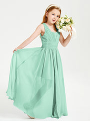 Long Elegant V-neck Bridesmaid Dresses For Juniors Mint Green