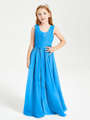 Long Elegant V-neck Bridesmaid Dresses For Juniors Ocean Blue