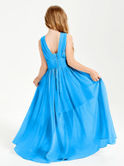 Long Elegant V-neck Bridesmaid Dresses For Juniors Ocean Blue
