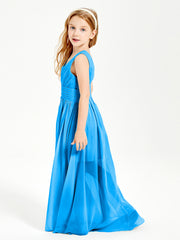 Long Elegant V-neck Bridesmaid Dresses For Juniors Ocean Blue