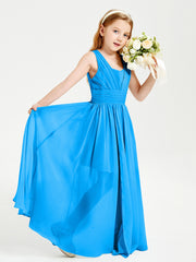 Long Elegant V-neck Bridesmaid Dresses For Juniors Ocean Blue