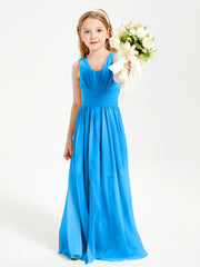 Long Elegant V-neck Bridesmaid Dresses For Juniors Ocean Blue