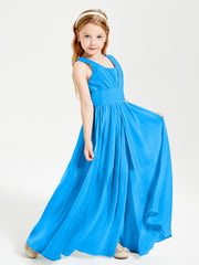 Long Elegant V-neck Bridesmaid Dresses For Juniors Ocean Blue
