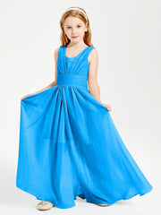 Long Elegant V-neck Bridesmaid Dresses For Juniors Ocean Blue