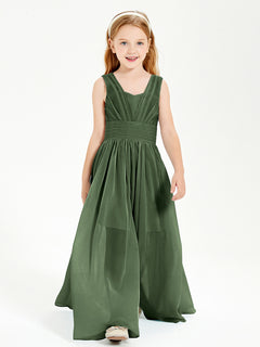 Long Elegant V-neck Bridesmaid Dresses For Juniors Olive Green