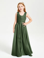 Long Elegant V-neck Bridesmaid Dresses For Juniors Olive Green