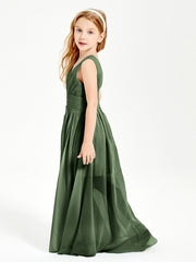 Long Elegant V-neck Bridesmaid Dresses For Juniors Olive Green