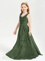 Long Elegant V-neck Bridesmaid Dresses For Juniors Olive Green