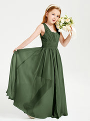 Long Elegant V-neck Bridesmaid Dresses For Juniors Olive Green