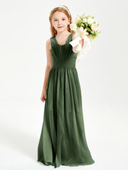 Long Elegant V-neck Bridesmaid Dresses For Juniors Olive Green