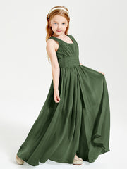 Long Elegant V-neck Bridesmaid Dresses For Juniors Olive Green