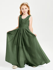 Long Elegant V-neck Bridesmaid Dresses For Juniors Olive Green