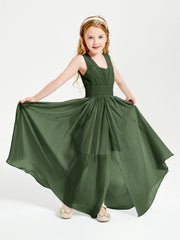 Long Elegant V-neck Bridesmaid Dresses For Juniors Olive Green