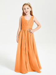 Long Elegant V-neck Bridesmaid Dresses For Juniors Orange