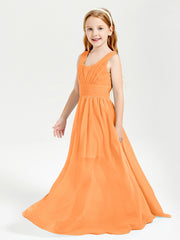 Long Elegant V-neck Bridesmaid Dresses For Juniors Orange