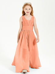 Long Elegant V-neck Bridesmaid Dresses For Juniors Papaya